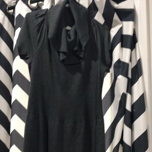 Calf length cowl neck sweater dress